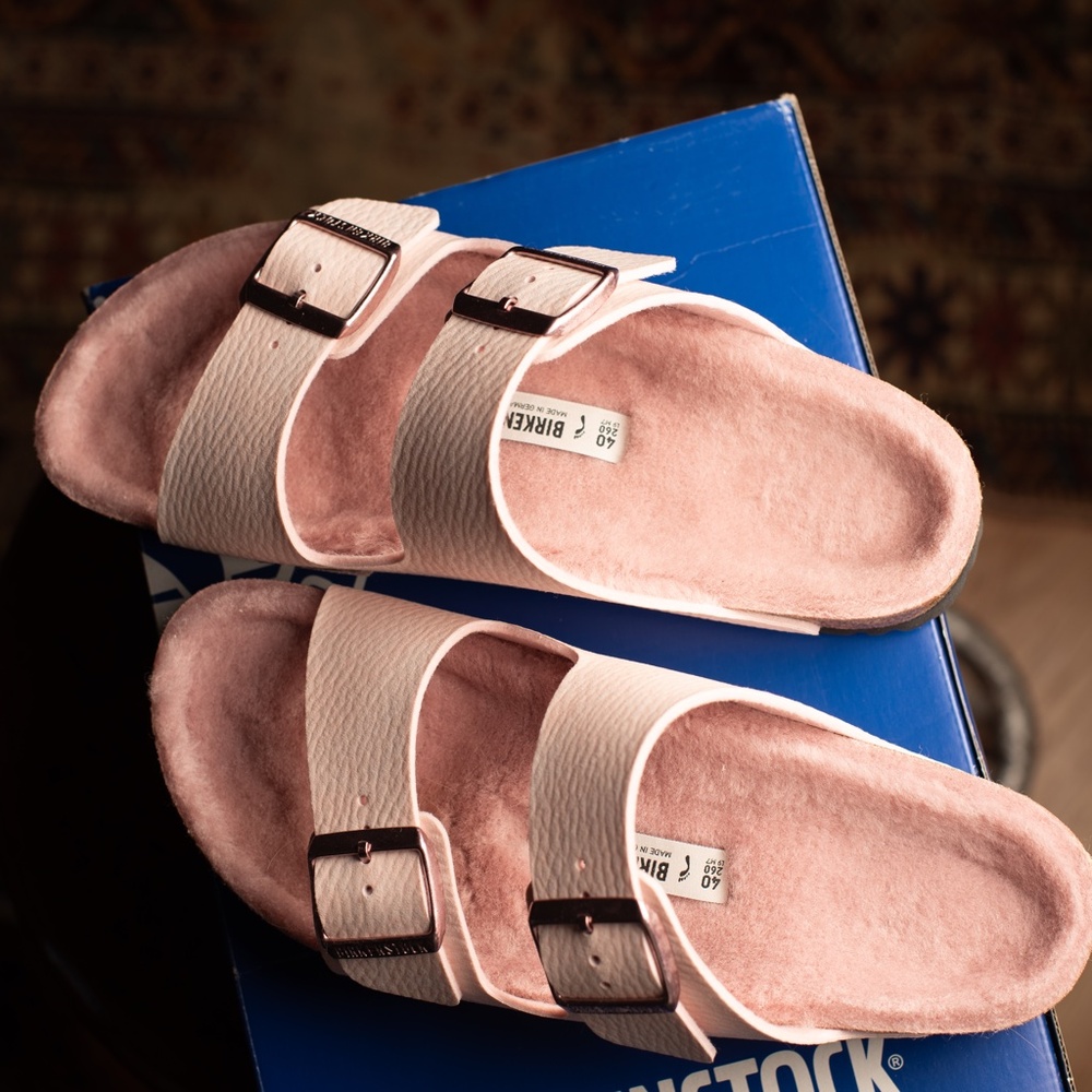 Pink Shearling Arizona Birkenstocks